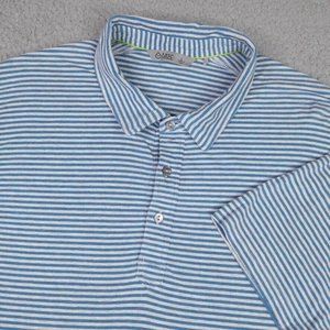 Tasc Polo Shirt Mens Large Gray Blue Stripe Organic Cotton Bamboo Casual Golf